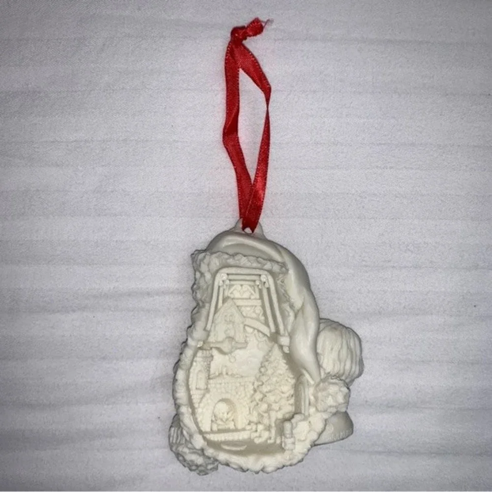 Vintage Mark Klaus White 3D Christmas Holiday Ornament Santa & boy 4260 10000
